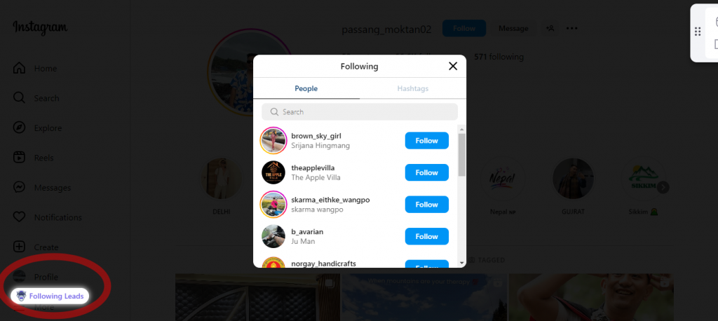 Instagram following scraper by LeadStal