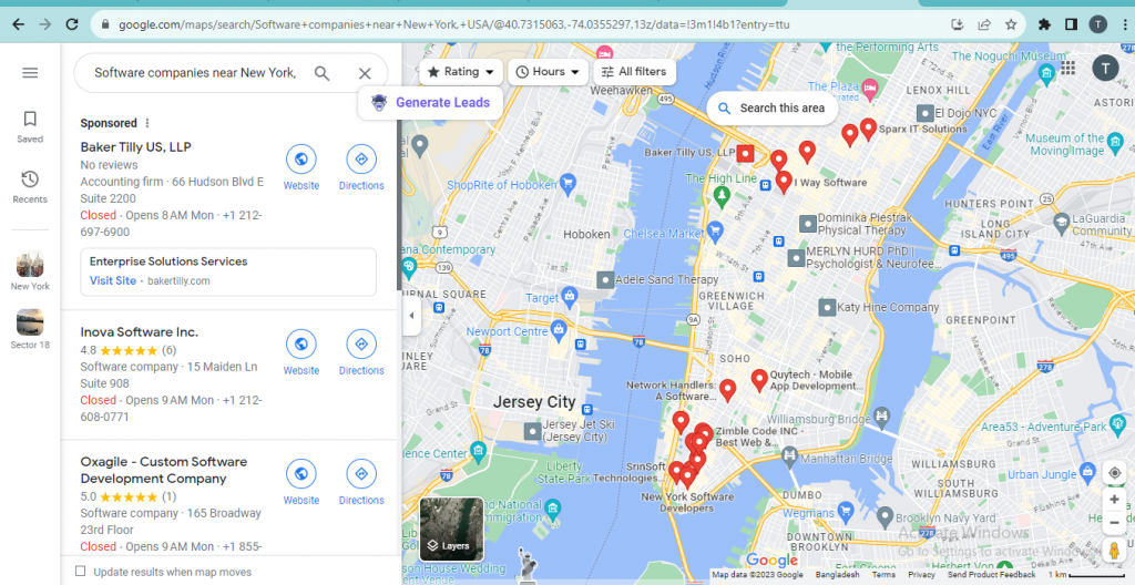 Google Maps Search result page