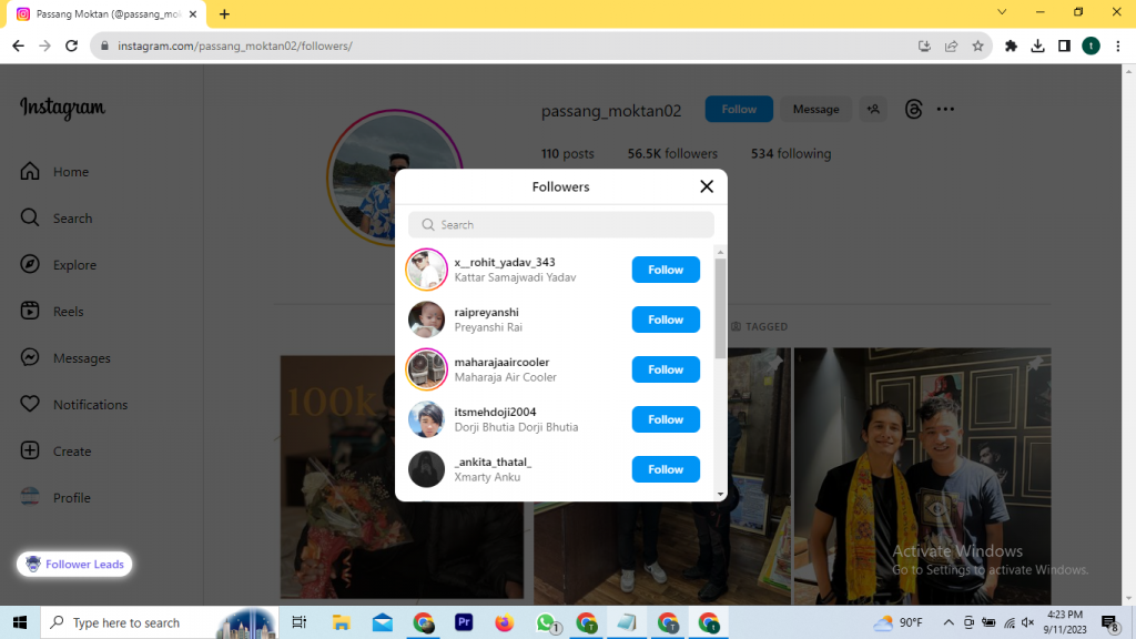Followers result page, now scrape followers using Instagram Scraper 