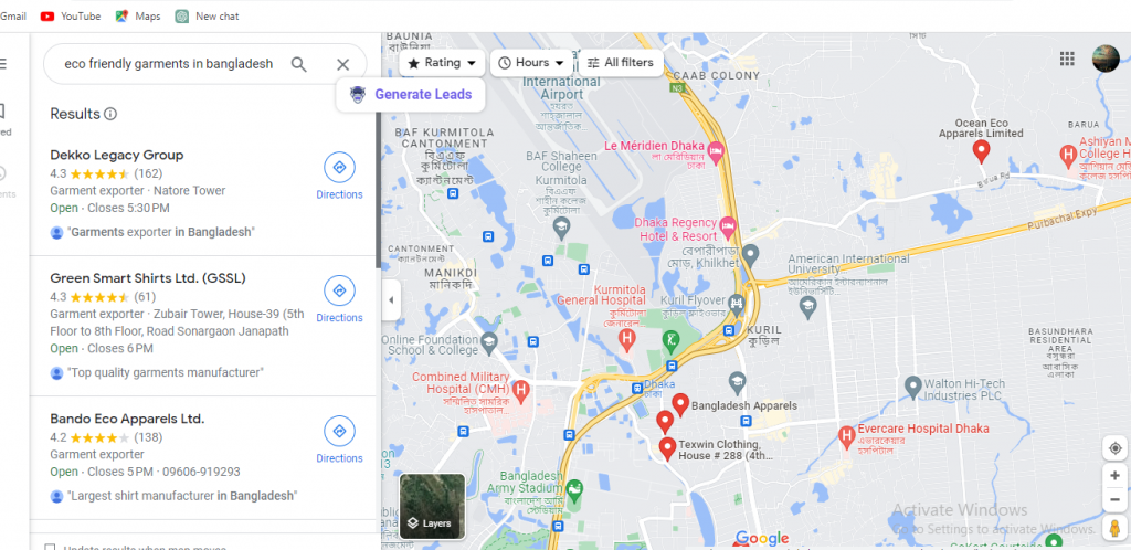 A Google Maps Search Page before scraping using Google Maps Scraper