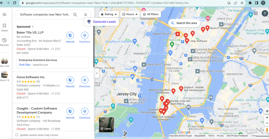 A Google Maps search page before scraping