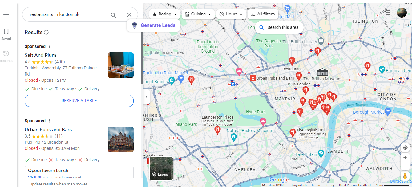 Google Maps Search page before scraping