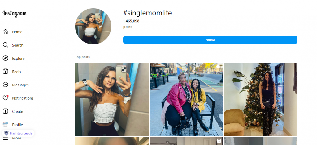 Hashtag/Profile search page of IG