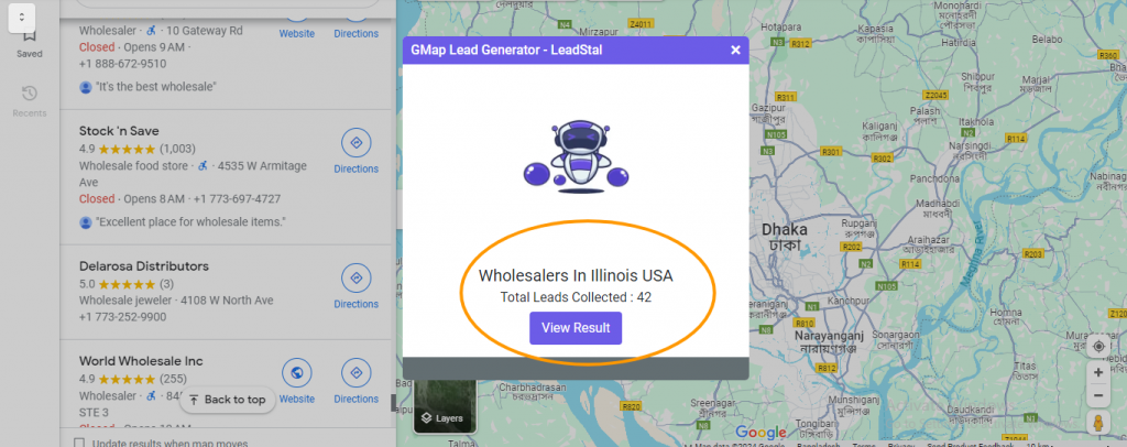 Find Grocery wholesaler leads in Illinois using LeadStal
