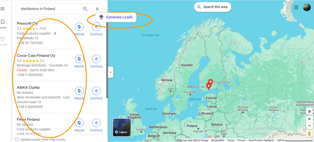 How to find distributors in Finland using LeadStal Google Maps Leads Generator